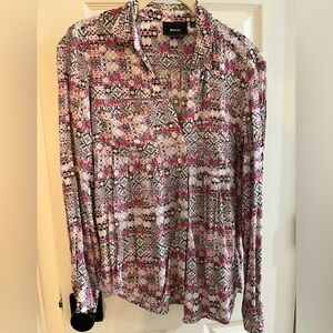 Anthropologie Maeve Pink and Black Patterned Blouse